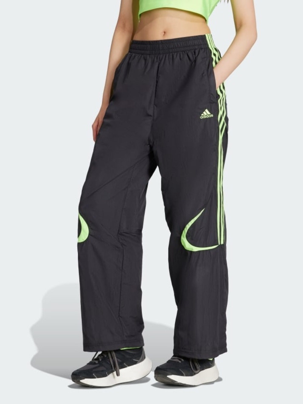 adidas Black Track Pants with Neon Green Stripe Accents